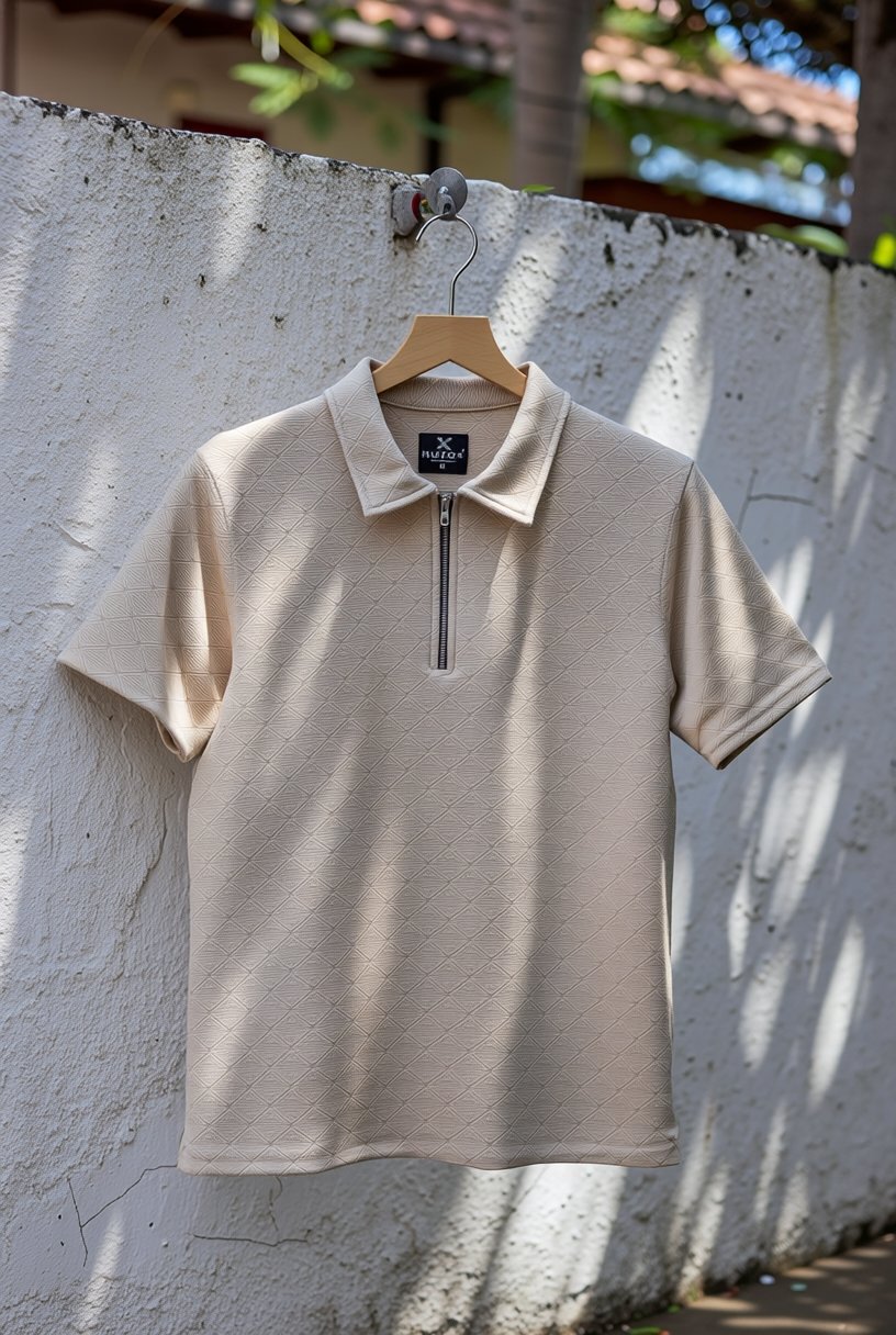Zipper Polo T-Shirt  Designer Fabric Polycotton